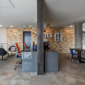 a room with a table and chairs