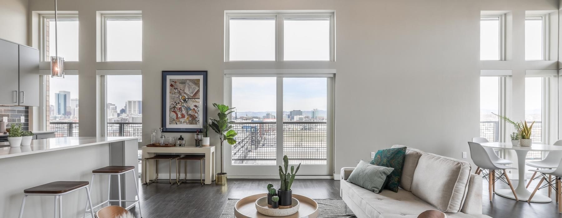 a living room with a large window